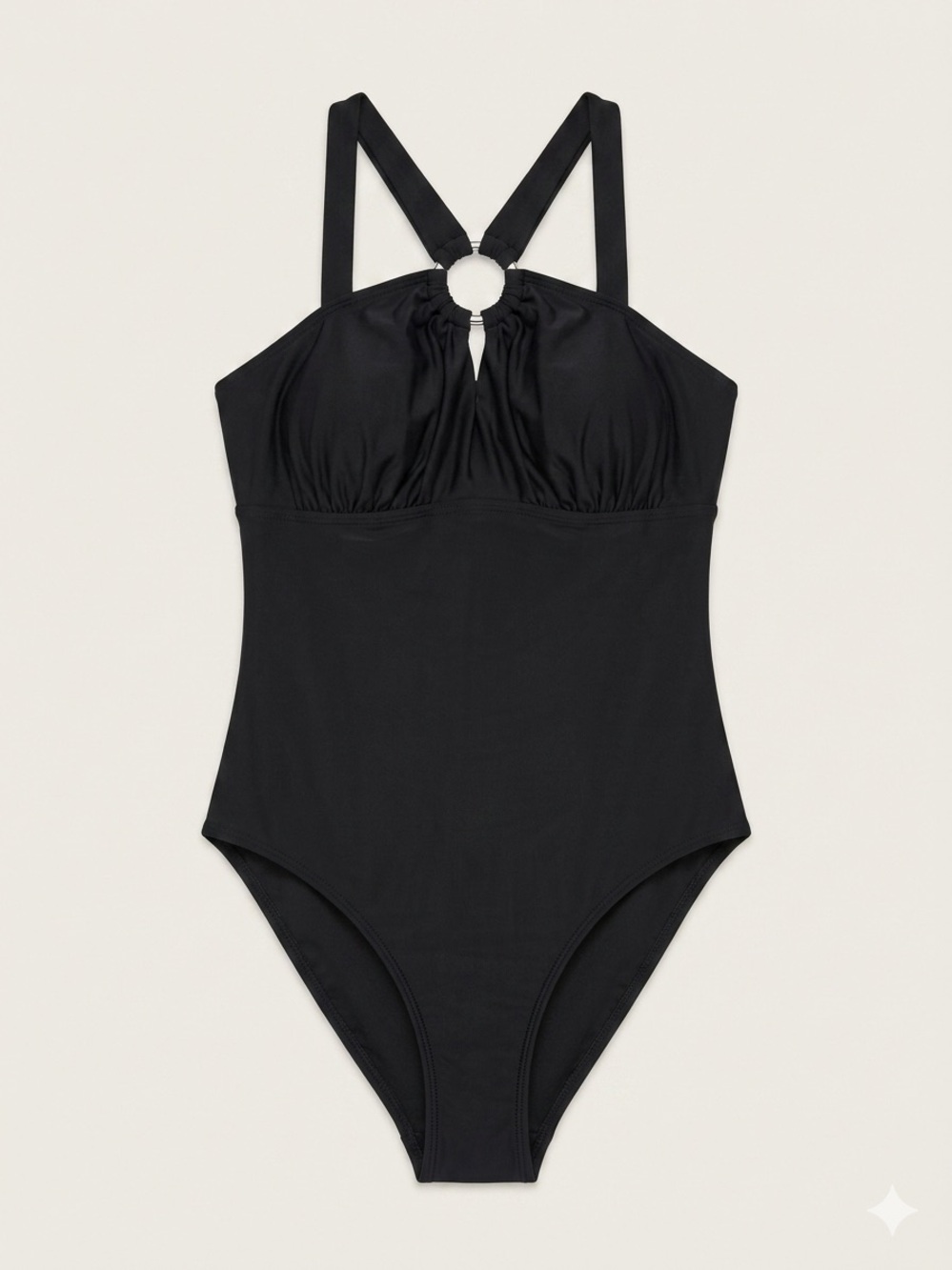 SHEIN Black One-Piece Swimsuit with Front Ring